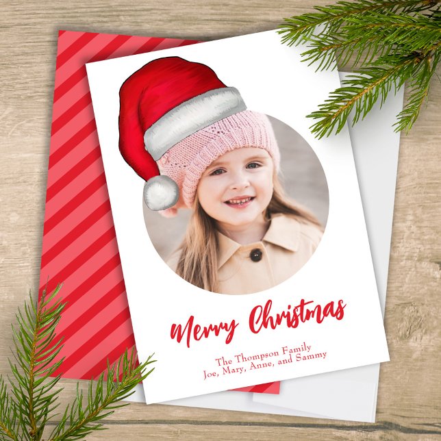 Weihnachten Niedlich Santa Elf Funny Whimsical 1 F (Merry Christmas cute whimsical photo greeting card with a single photo template. )
