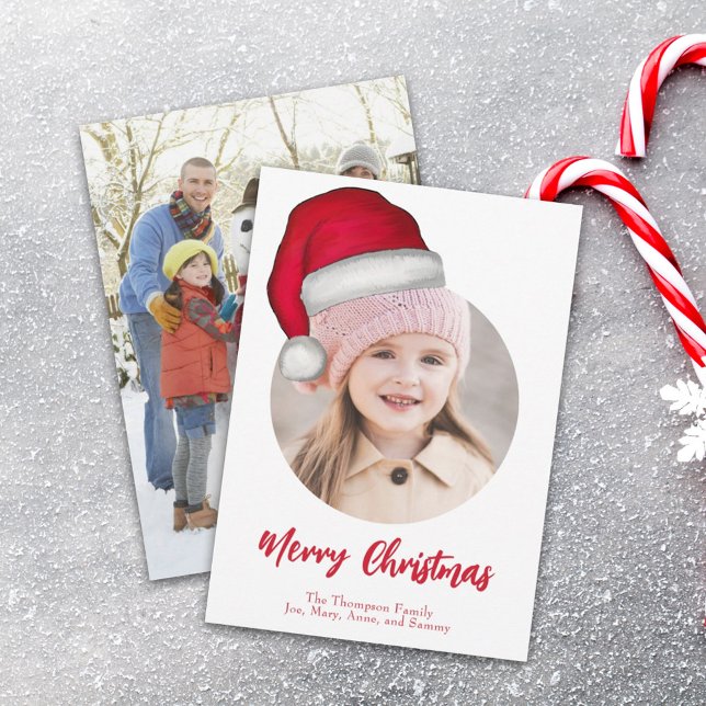Weihnachten Niedlich Santa Elf Funny Whimsical 2 F (Merry Christmas Whimsical red and white santa hat photo card)
