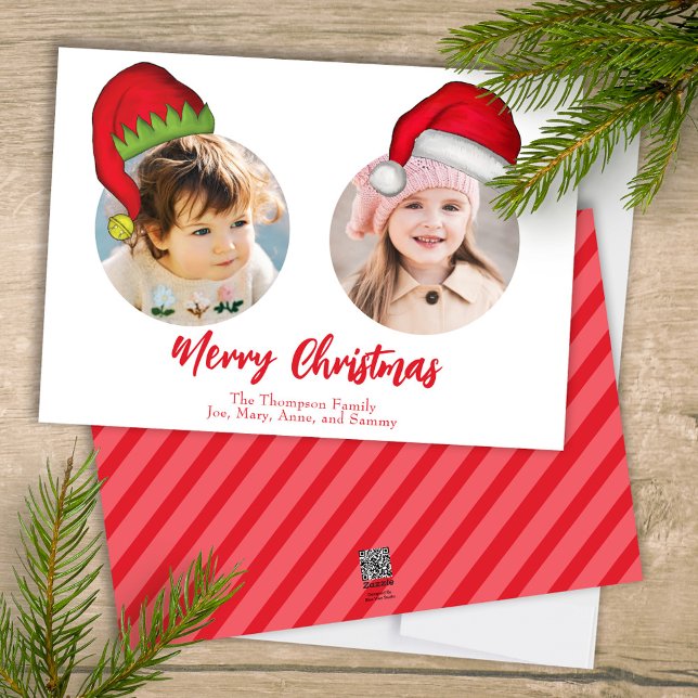 Weihnachten Niedlich Santa Elf Funny Whimsical 2 F (Merry Christmas cute whimsical multi-photo greeting card with a three-photo template. )