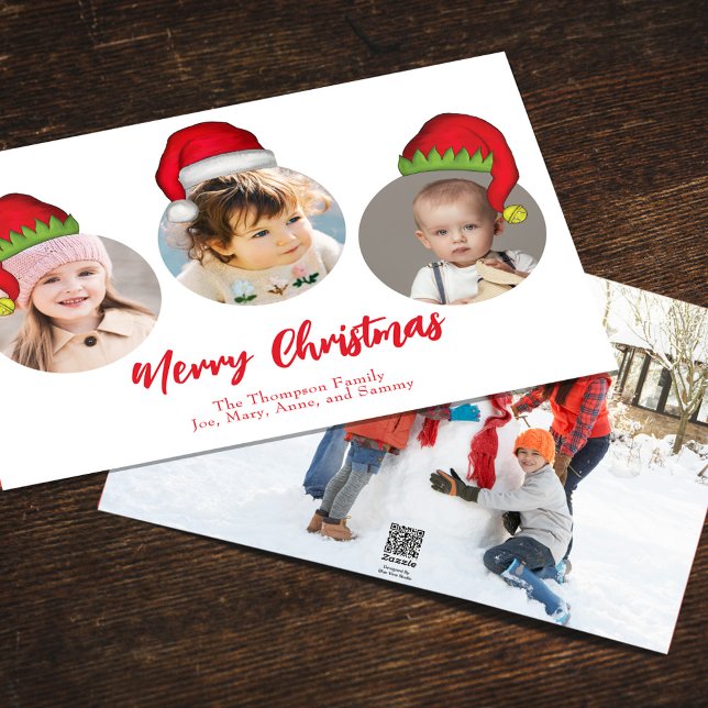 Weihnachten Niedlich Santa Elf Funny Whimsical 4 F (Merry Christmas cute whimsical multi photo greeting card with a four photo template. )