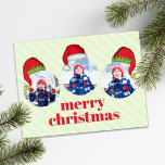 Weihnachten Niedlich Santa Elf Funny Whimsical 4 F<br><div class="desc">Dieses Design ist mit einer gemütlichen Weihnachtskarte aus mehreren Fotos,  rot und grün,  einem niedlichen,  lustigen Typografie-Stil,  mit einem einfachen Minimalisten,  Weihnachtsmänner und Elfenhütten,  dem Nordpol,  einer preiswerten Postkarte für einen Urlaub ausgestattet</div>
