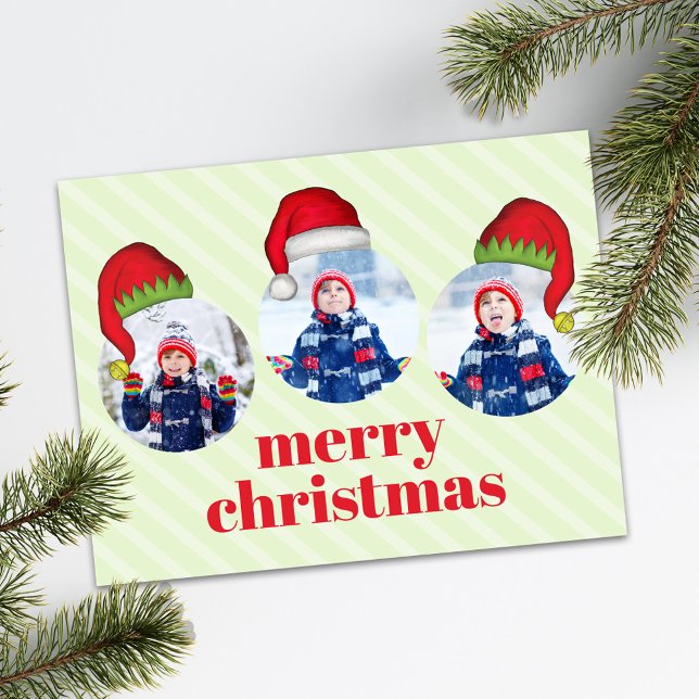 Weihnachten Niedlich Santa Elf Funny Whimsical 4 F (Merry Christmas holiday photo card with Santa Hats)
