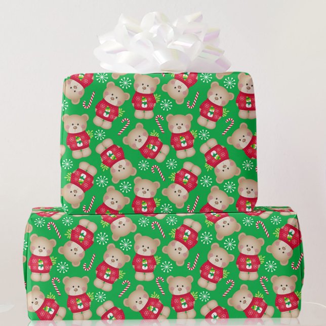 Weihnachten Niedlich Teddy Bears Candy Canes Red G Geschenkpapier (Von Creator hochgeladen)