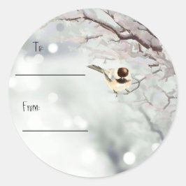 Weihnachten Niedliche Chickadee Schneebäume Runder Aufkleber