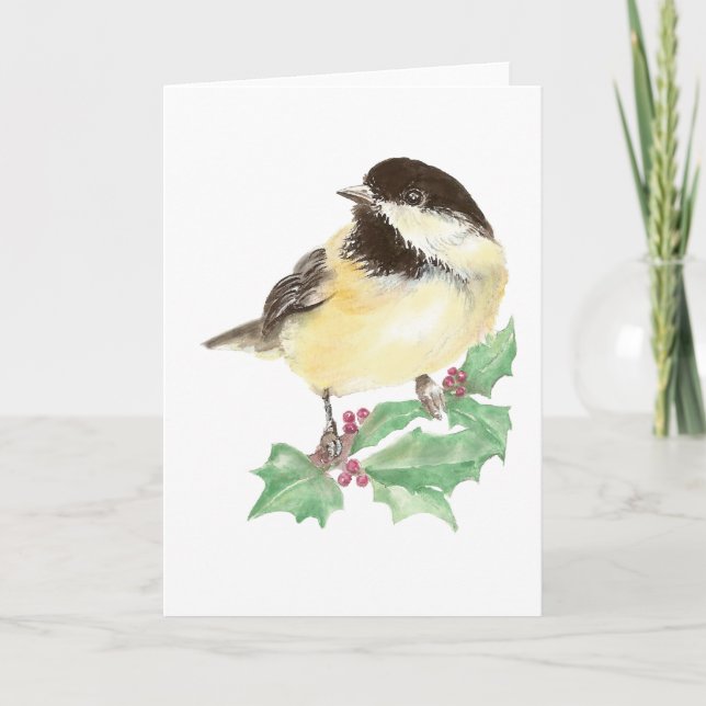 Weihnachten Niedliche Chickadee, Vogel, Holly Wild (Vorderseite)