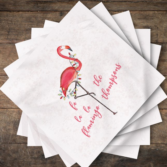 Weihnachten Niedliche Flamingo String Lights Napo Serviette (Fa la la la la flamingo custom party pink flamingo Christmas napkins)