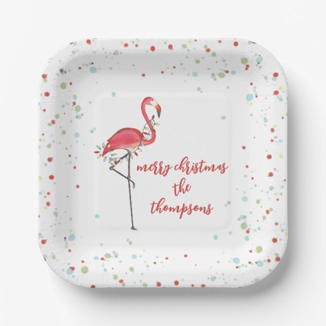 Weihnachten Niedliche Flamingo String Lights Pappteller (Vorderseite)
