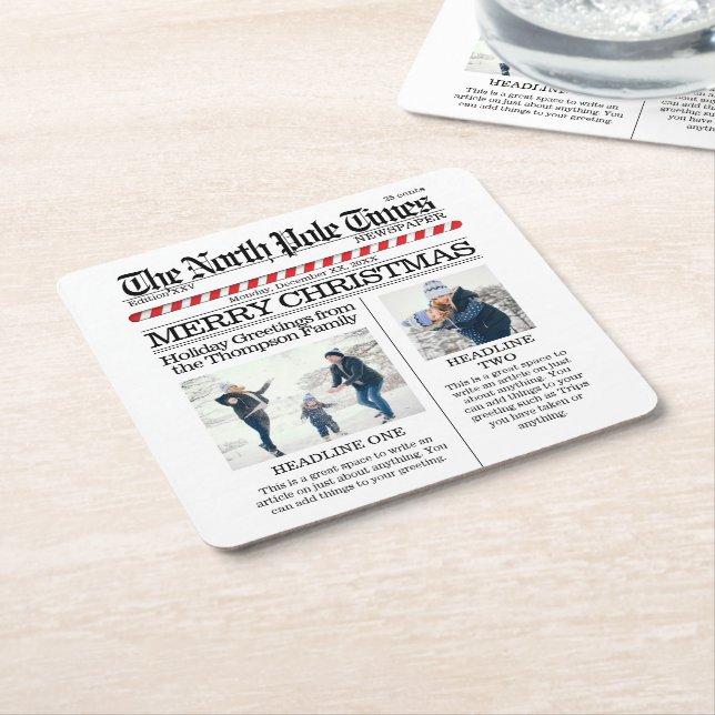 Weihnachten Niedliche Fotocollage Simple Newspapie Rechteckiger Pappuntersetzer (angewinkelt)
