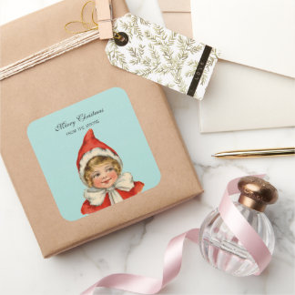 Weihnachten Niedlichen Vintagen Elf Girl Personali Quadratischer Aufkleber