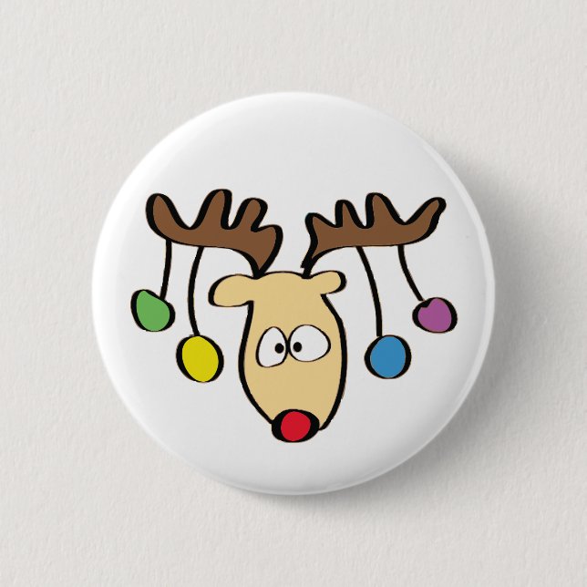 Weihnachten Niedlicher Cartoon Red Nose Reindeer Button (Vorderseite)