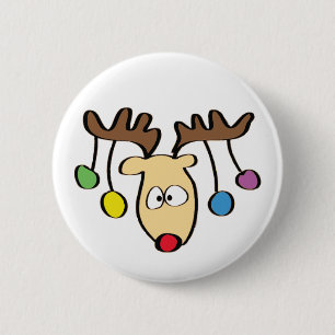 Weihnachten Niedlicher Cartoon Red Nose Reindeer Button