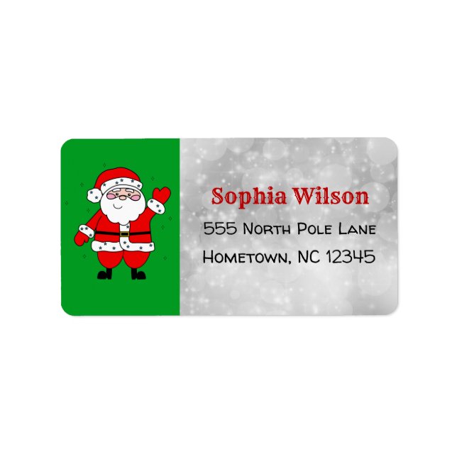 Weihnachten Niedlicher Cartoon Santa Red und Green Adressaufkleber (Vorne)