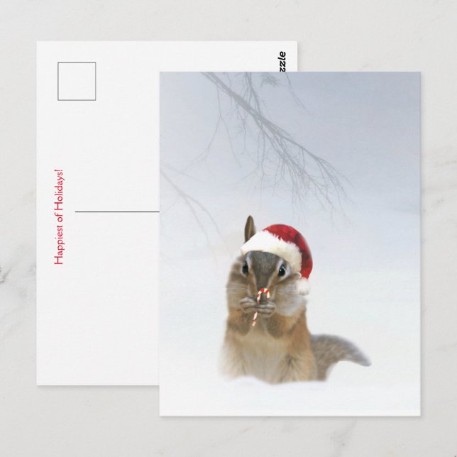 Weihnachten Niedlicher Chipmunk im Schnee Postkarte (Vorne/Hinten)