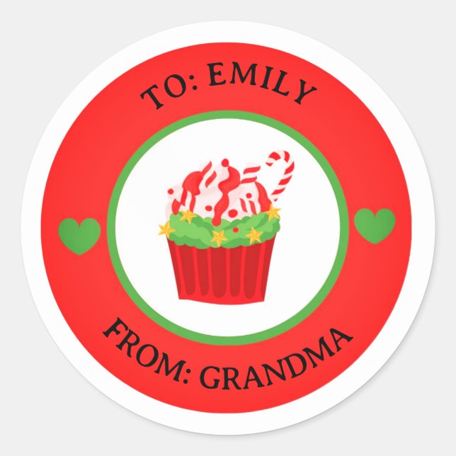 Weihnachten Niedlicher Cupcake-To- & From Holiday- Runder Aufkleber (Vorderseite)