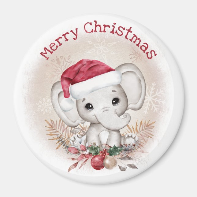 Weihnachten Niedlicher Elefant in der Weihnachtsma Magnet (Vorne)