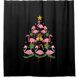 Weihnachten - Niedlicher Flamingo Weihnachtsbaum Duschvorhang