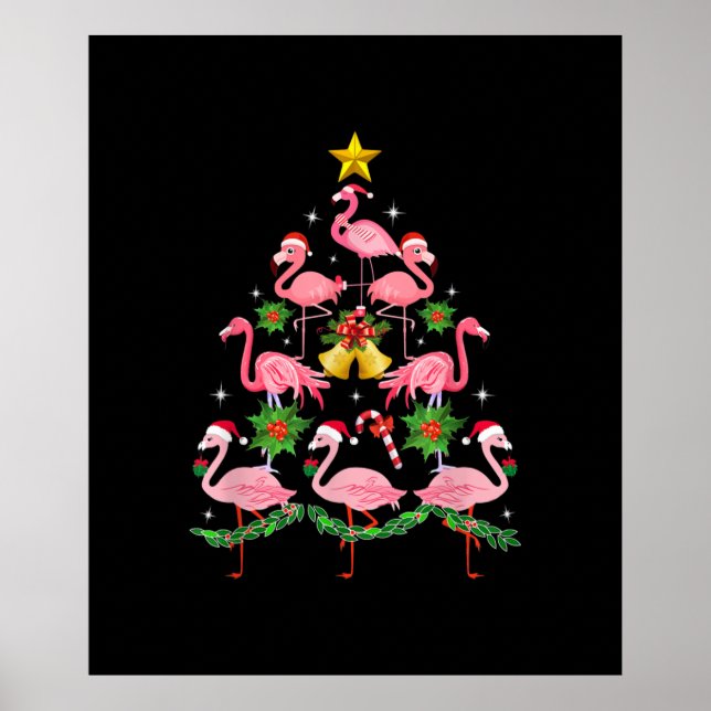 Weihnachten - Niedlicher Flamingo Weihnachtsbaum Poster (Vorne)