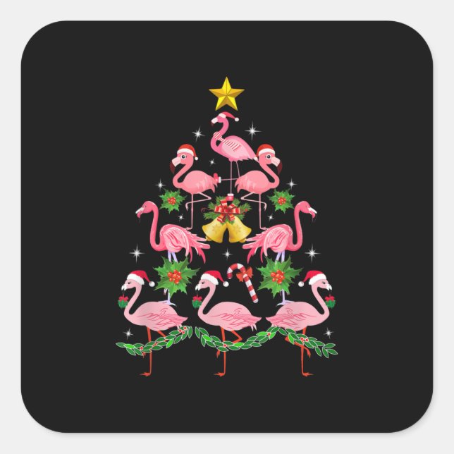 Weihnachten - Niedlicher Flamingo Weihnachtsbaum Quadratischer Aufkleber (Vorderseite)
