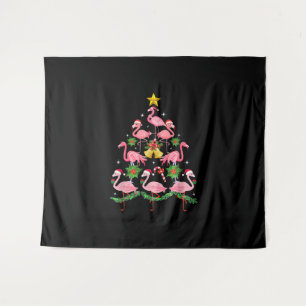Weihnachten - Niedlicher Flamingo Weihnachtsbaum Wandteppich