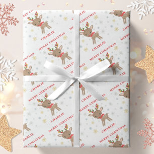 Weihnachten Niedlicher Hirschschschneeflocken Pers Geschenkpapier