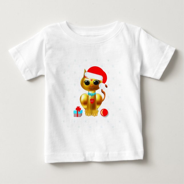 Weihnachten niedlicher Kätzchen-Cartoon Baby T-shirt (Vorderseite)