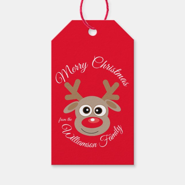 Weihnachten Niedlicher Rentier Cartoon-Charakter Geschenkanhänger (Vorderseite)