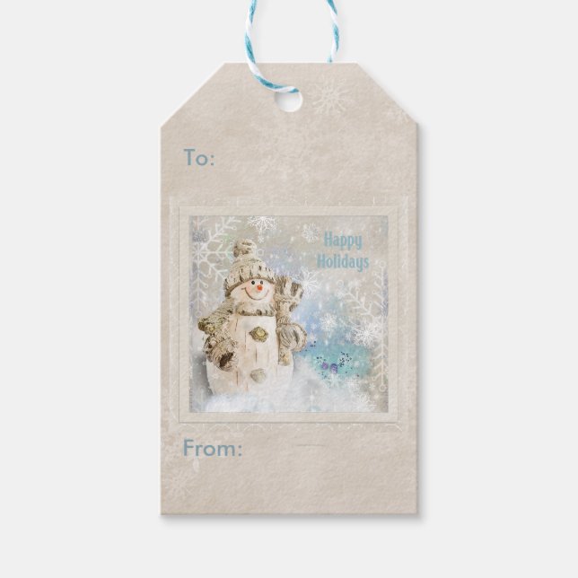 Weihnachten Niedlicher Schneemann mit Schneeflocke Geschenkanhänger (Vorderseite)