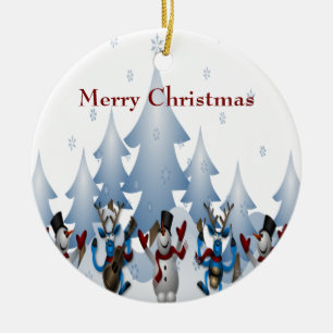 Weihnachten - Niedlicher Schneemann und Rentierban Keramik Ornament