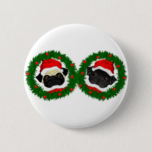 Weihnachten Niedlicher Schwarzer Mops und Fauna Mo Button