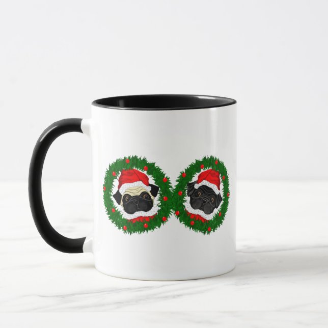 Weihnachten Niedlicher Schwarzer Mops und Fauna Mo Tasse (Links)