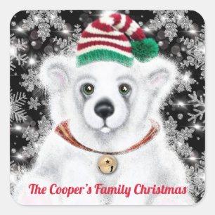 Weihnachten niedlicher Weihnachtsbärenschneeflocke Quadratischer Aufkleber