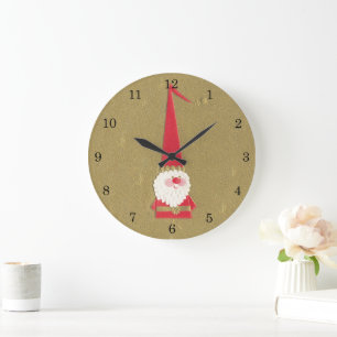 Weihnachten, Niedlicher Weihnachtsmann auf Gold Große Wanduhr