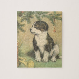 Weihnachten, Niedlicher Welpe unter Weihnachtsbaum Puzzle
