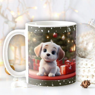 Weihnachten Niedlicher Welpenhund Übernachtung Tas Kaffeetasse