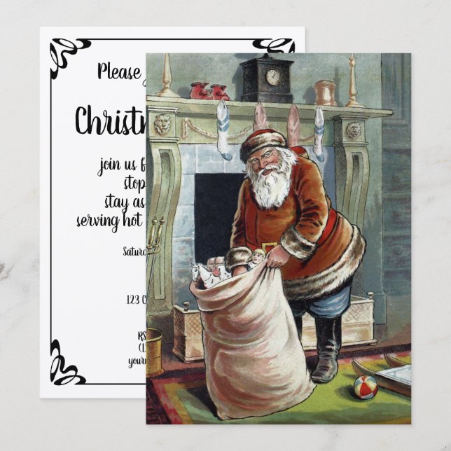 Weihnachten, Nikolaus am Kamin Einladung (Vorne/Hinten)