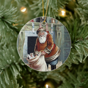Weihnachten, Nikolaus am Kamin Keramik Ornament