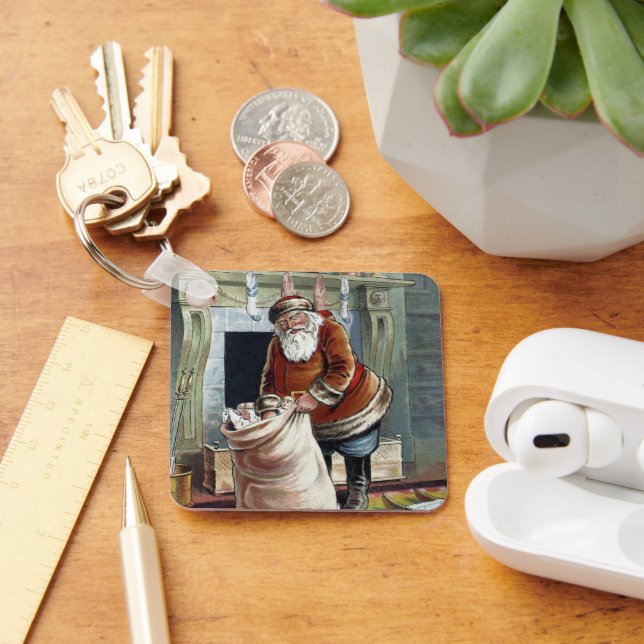 Weihnachten, Nikolaus am Kamin Schlüsselanhänger (Schreibtisch)