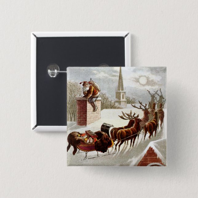 Weihnachten, Nikolaus auf dem Dach Button (Vorne & Hinten)