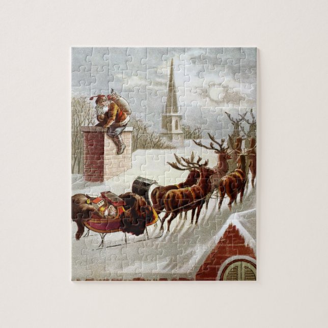 Weihnachten, Nikolaus auf dem Dach Puzzle (Vertikal)