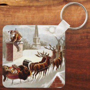 Weihnachten, Nikolaus auf dem Dach Schlüsselanhänger