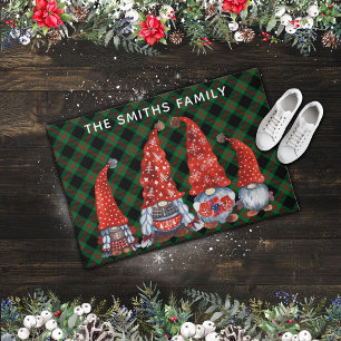 Weihnachten Nordic Family Gnomes Green Kariert Fußmatte