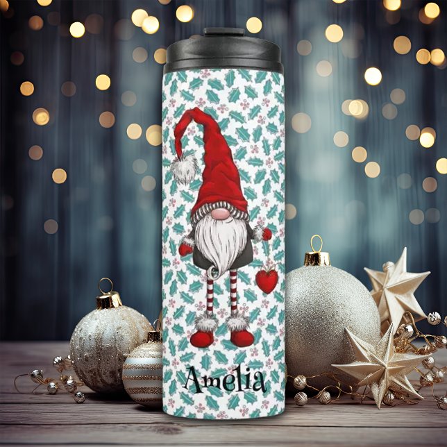 Weihnachten Nordic Gnome Mistletotype mit Namen Thermosbecher (Von Creator hochgeladen)