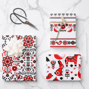 Weihnachten Nordic Skandinavisch Schwedisch Schwar Geschenkpapier Set