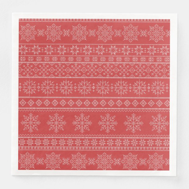 Weihnachten Nordic Strickmode Rot Weiße Schneefloc Serviette (Vorderseite)