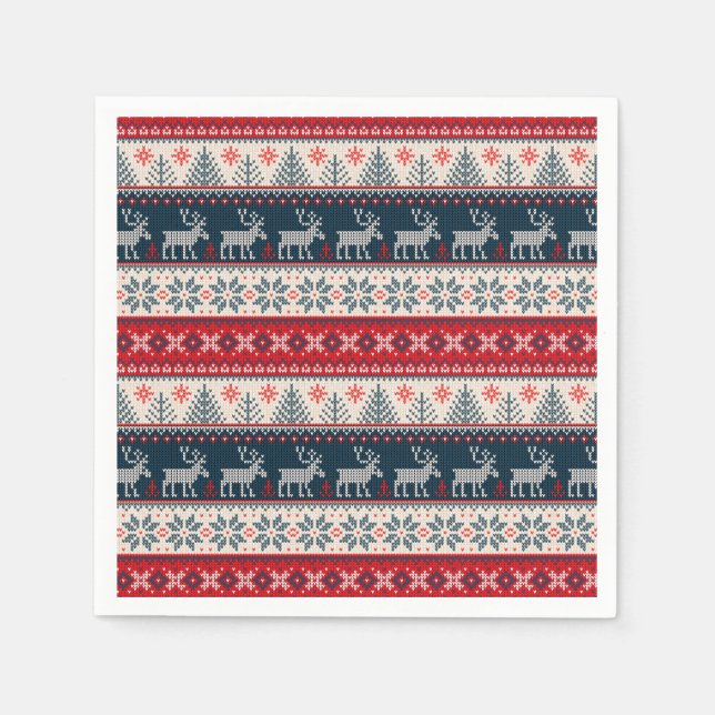 Weihnachten Nordic Themed Ugly Sweater Muster Hirs Serviette (Vorderseite)