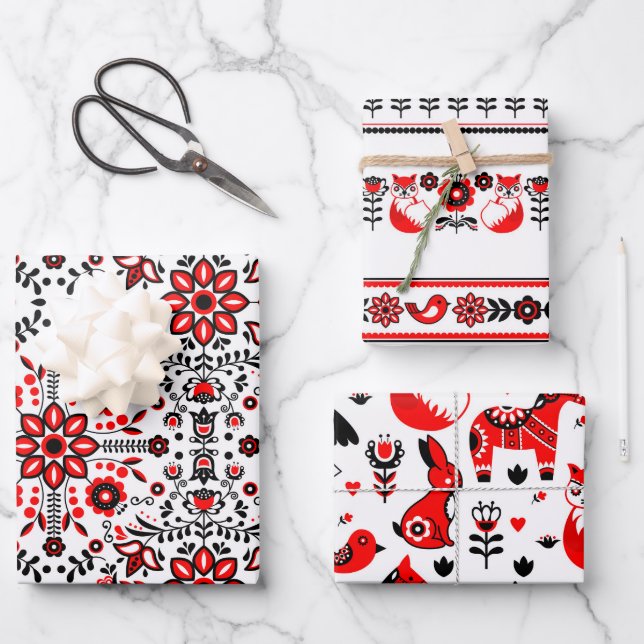 Weihnachten Nordisch-skandinavisches Schwedisches  Geschenkpapier Set (Vorderseite)