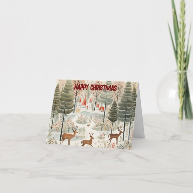 Weihnachten Nordische Waldszene mit Rentieren. (Vorderseite)
