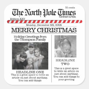 Weihnachten Nordpol Vintage-Feiertagszeitung Quadratischer Aufkleber
