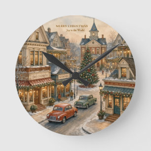 Weihnachten, Nostalgische Feiertagsstraße in einer Runde Wanduhr