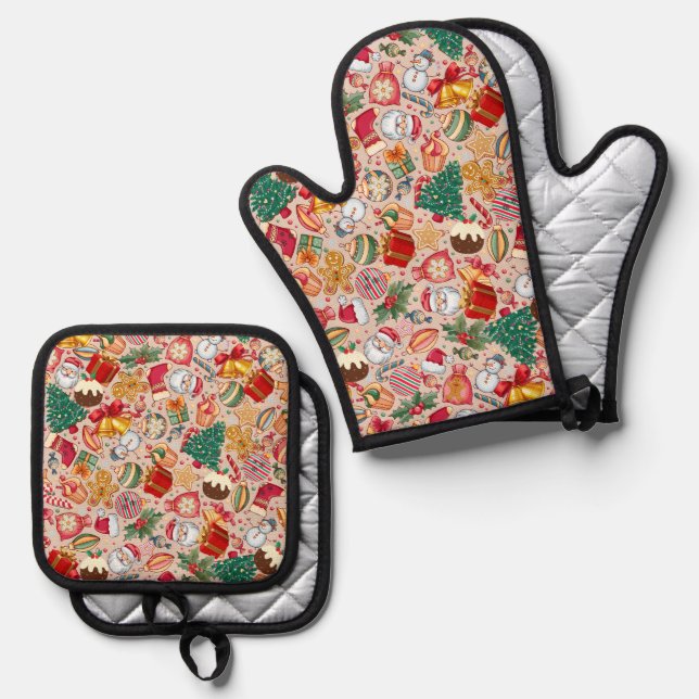 Weihnachten Ofenhandschuh & Topflappen-Set (Vorderseite/Rückseite)